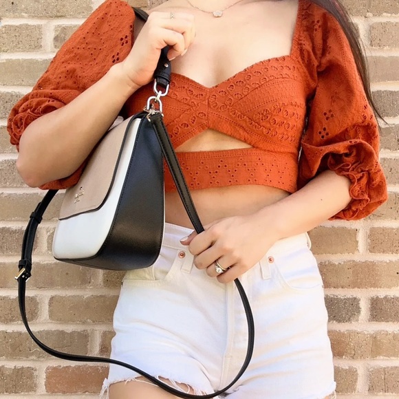 Kate Spade Staci Colorblock Saffiano Leather Flap Shoulder Bag Warm Beige Multi - Picture 3 of 6